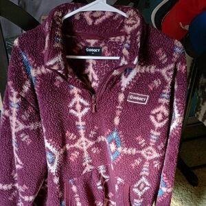 Hooey Women's Maroon Patterned Sherpa Pullover with Blue Accents